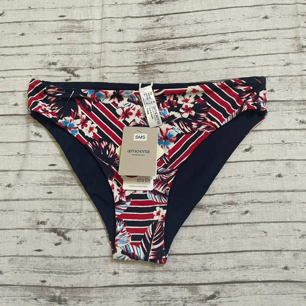 Amoena Women's Summer Day Coordinating Bikini Bottom Swimwear Navy Blue Red Sz 8